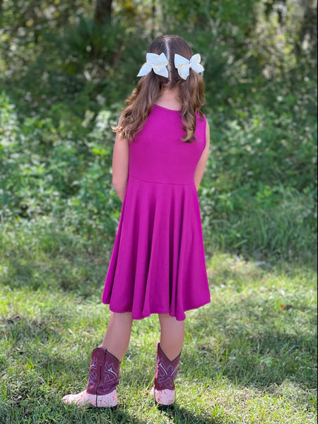 Sleeveless Plum Ribbed Cotton Twirl Dress - In-Stock
