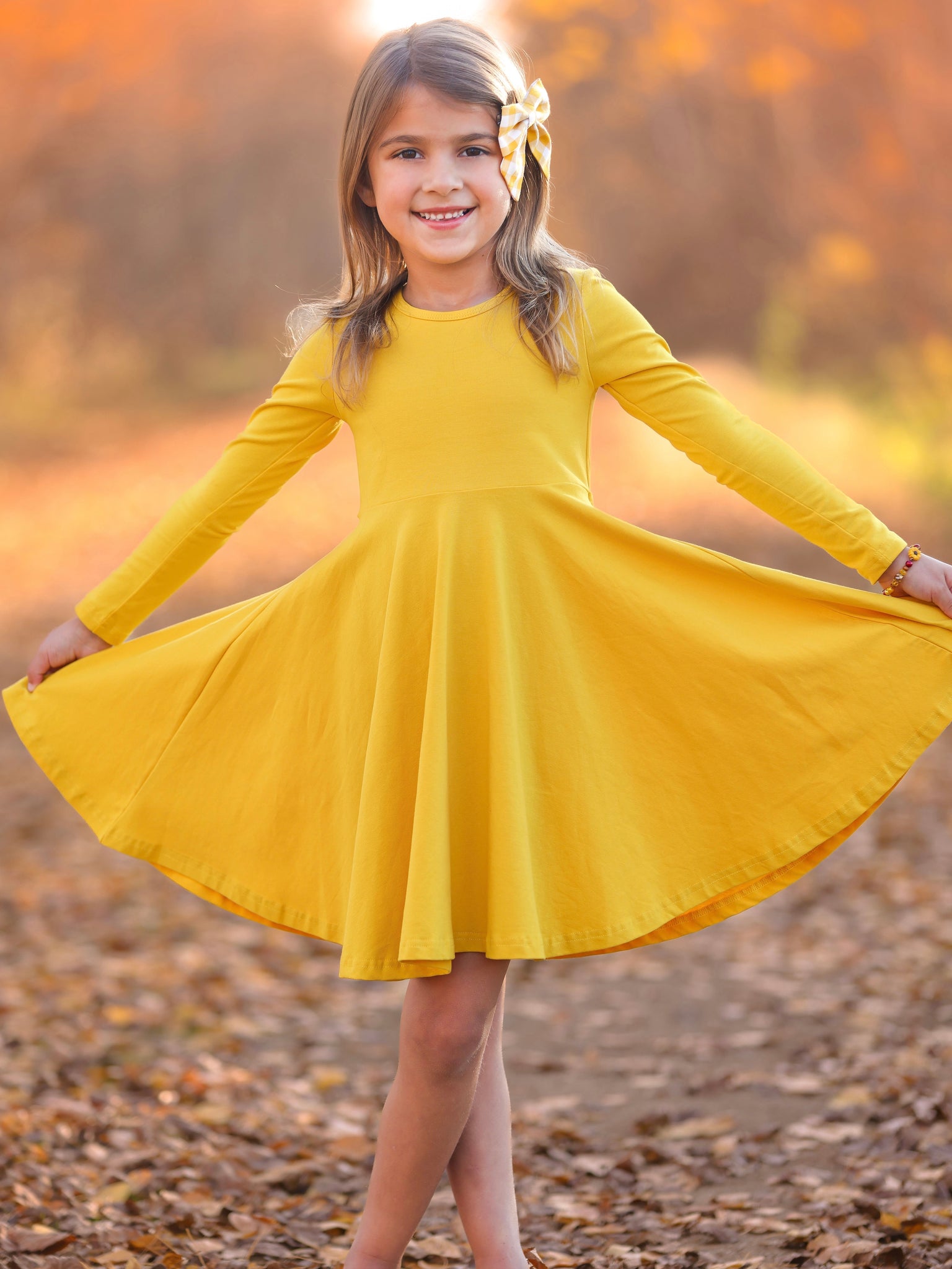 Fall Solids Mustard/Gold Twirl Dress - In-Stock