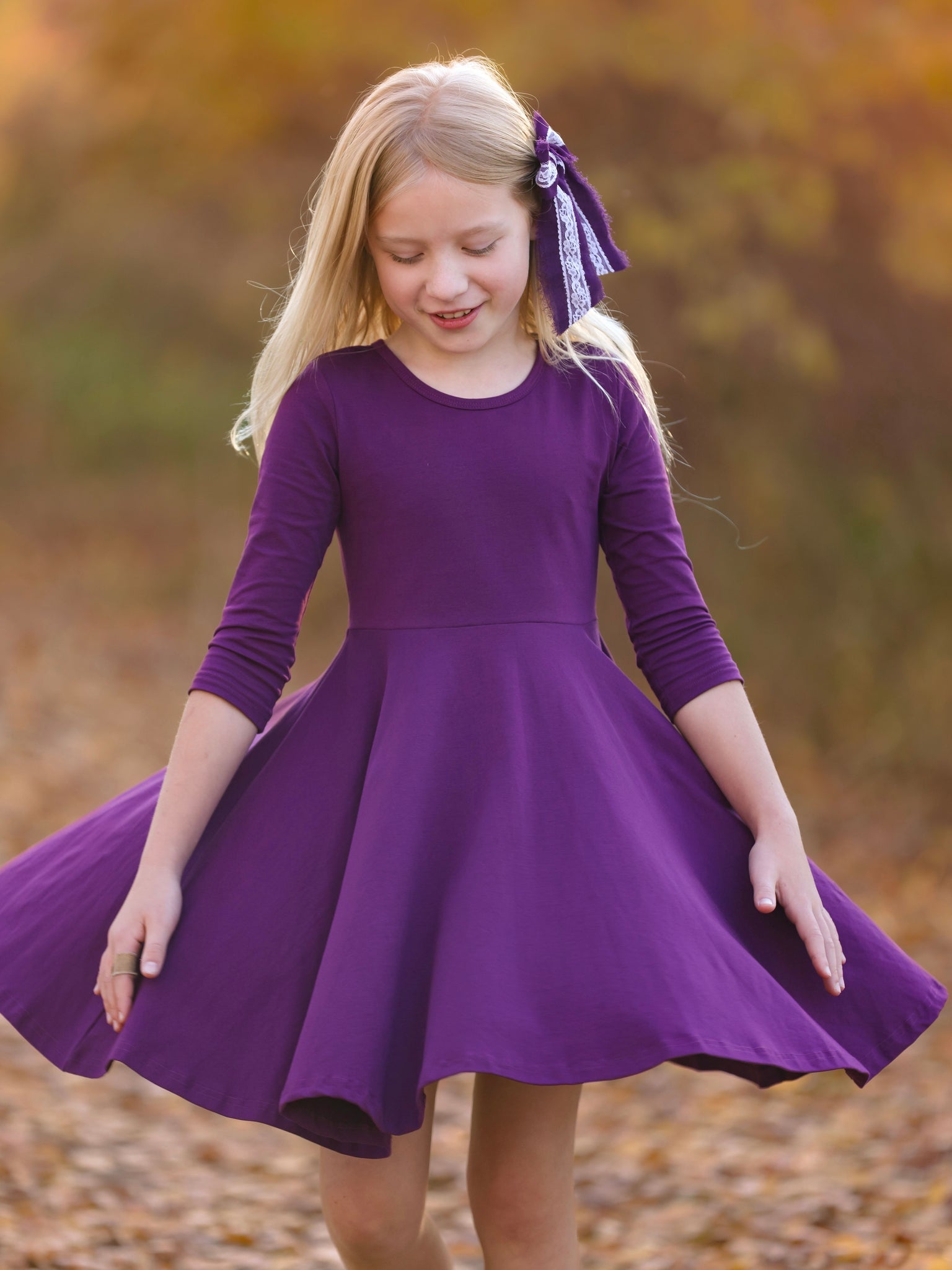 Fall Solids Purple Twirl Dress - In-Stock