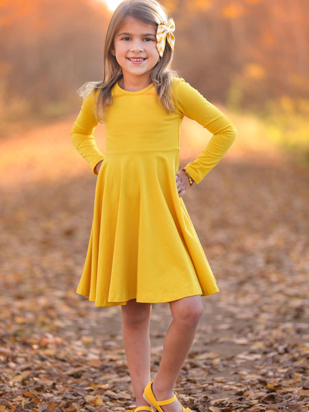 Fall Solids Mustard/Gold Twirl Dress - In-Stock