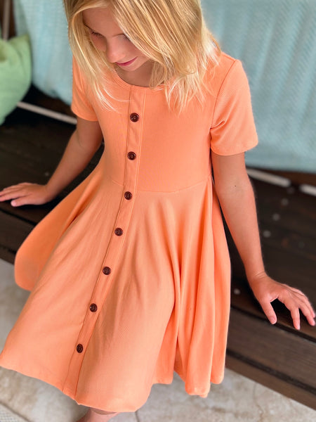 Short Sleeve Sherbet Ribbed Cotton Twirl Dress - In-Stock