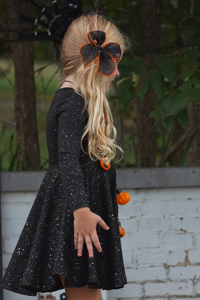 Black Sparkle Long Sleeve Twirl Dress - In-Stock