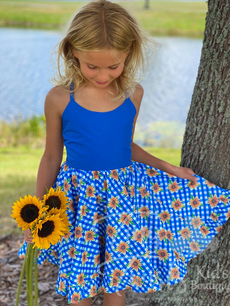 Strappy Back Sunflower Fields Twirl Dress - In-Stock