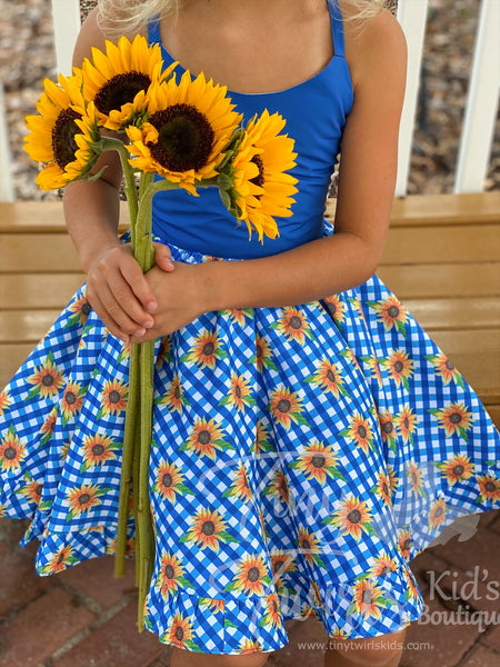 Strappy Back Sunflower Fields Twirl Dress - In-Stock