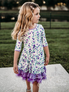 White and Purple Floral Twirl Dress - In-Stock