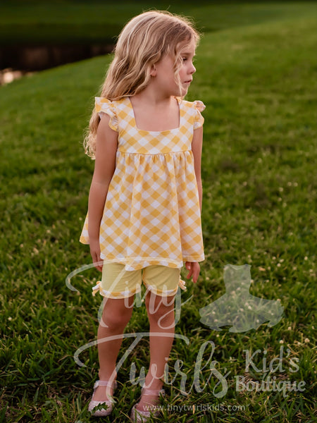 Yellow Checkered Shorts Set - In-Stock