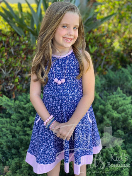 Starfish Navy and Pink Twirl Dress - In-Stock