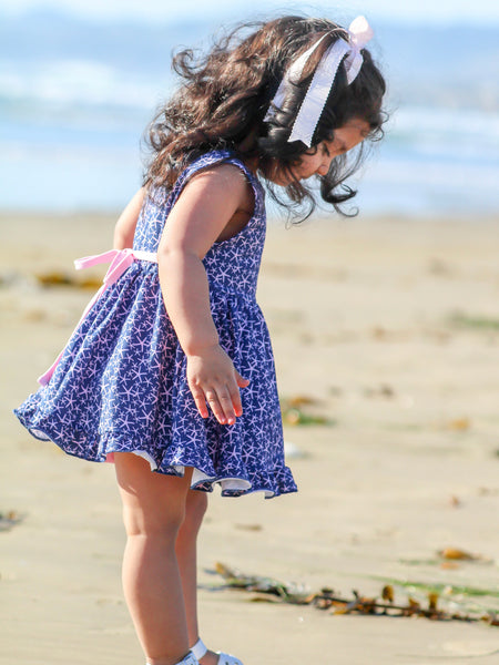 Navy and Pink Starfish Bubble Dress - In-Stock