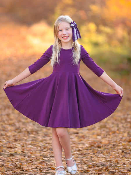 Fall Solids Purple Twirl Dress - In-Stock